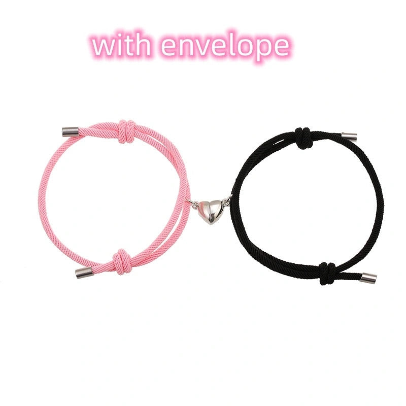 Adjustable Nylon Love Magnetic Bracelet with Sticky Metal Heads