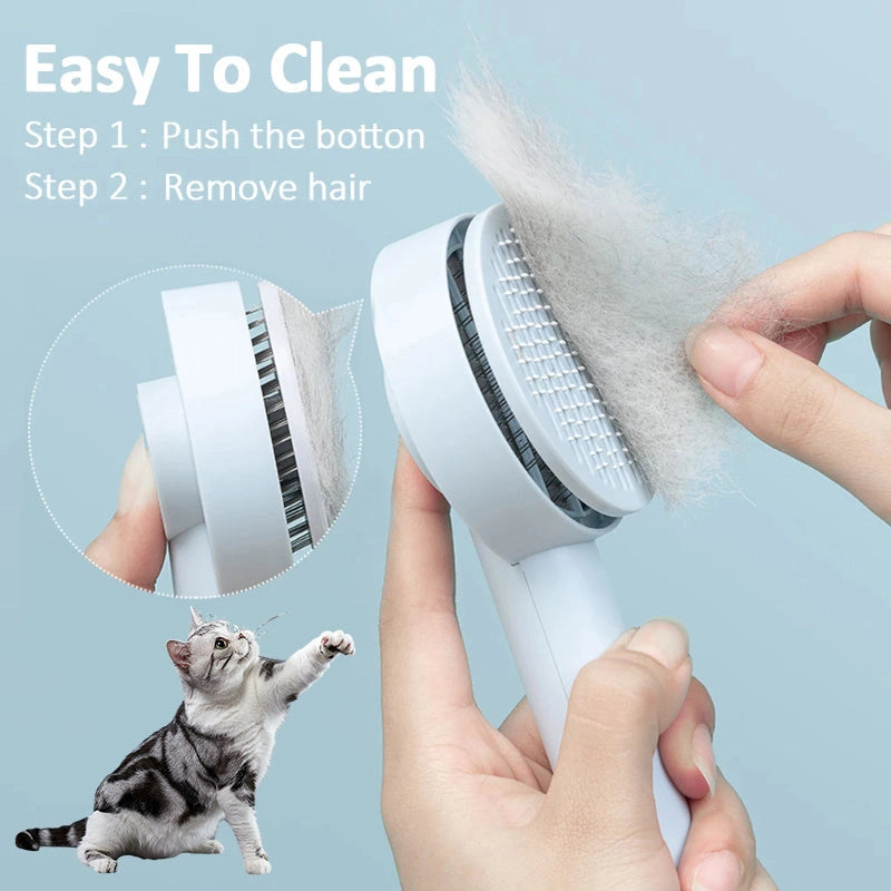 Self-cleaning pet comb with stainless steel needles for dogs and cats