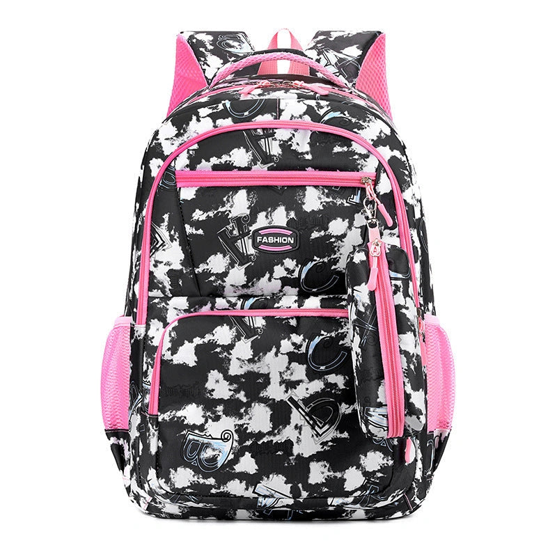 Letter Print Backpack with Pencil Case for Primary School Students