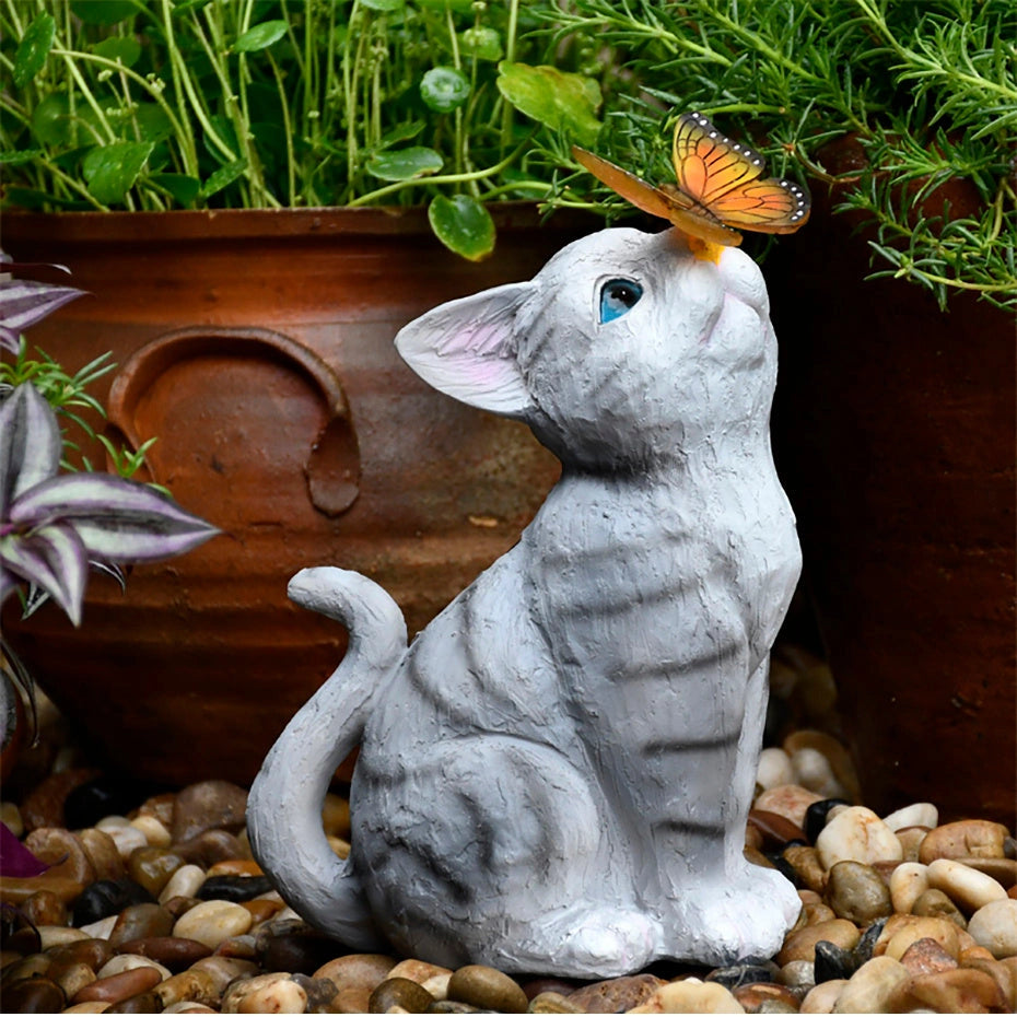 Creative Resin Cat Solar Sculpture Ornaments for Outdoor and Garden Decoration