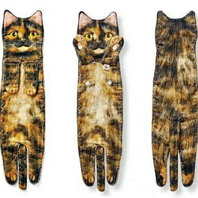 Cat Hand Towels with Long Cat Shape for Bathroom and Kitchen Use