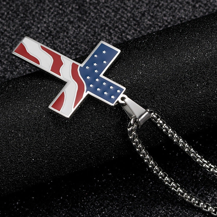 Stainless Steel Flag Cross Necklace for Men