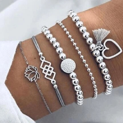 Bead Chain Bracelet Set with Star and Moon Design
