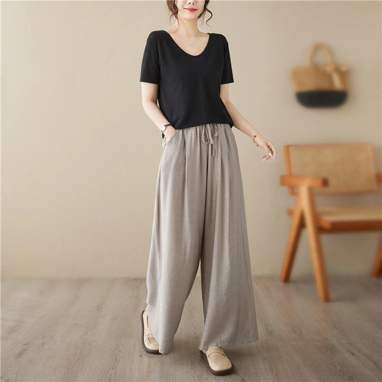 Stylish Plus Size Wide Leg Straight Casual Trousers