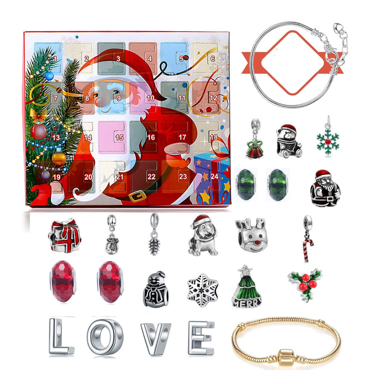 Beaded Blind Box Christmas Bracelet Gift with Santa Pattern