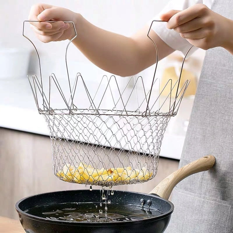 Stainless Steel Deep-fry Basket with Cool-Touch Handles and Easy Draining
