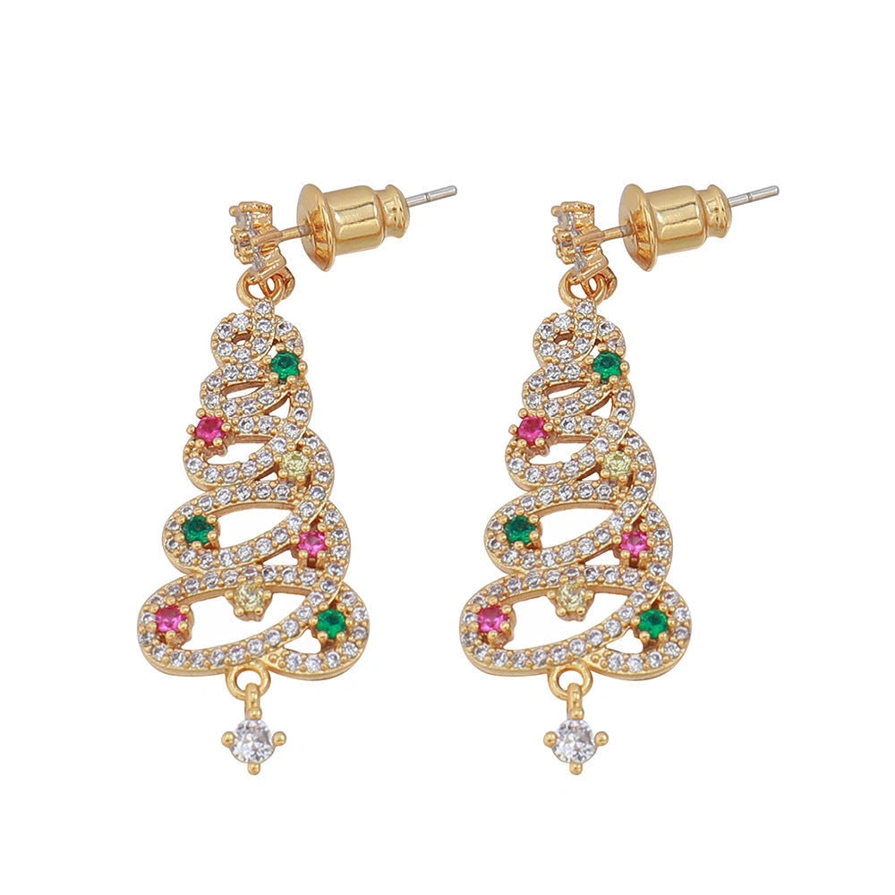 Christmas Tree Tassel Earrings with Colourful Zircon Inlays for Women