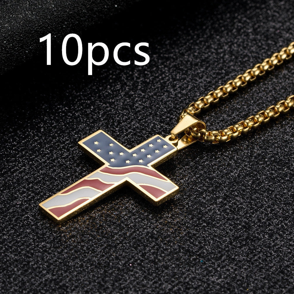 Stainless Steel Flag Cross Necklace for Men