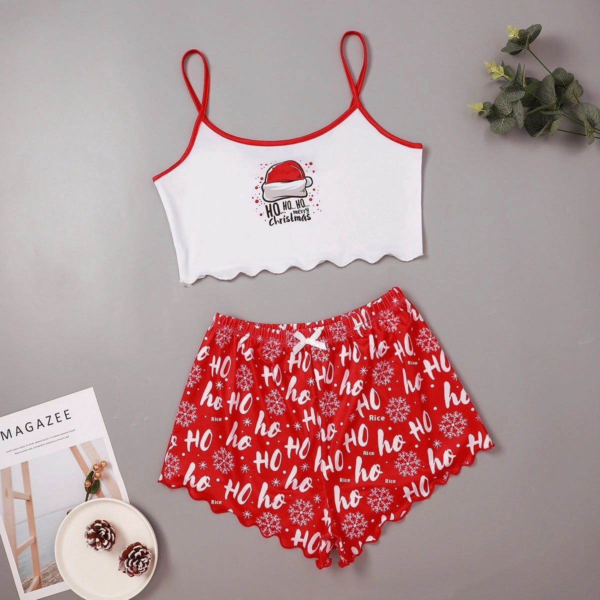 Christmas-themed thin milk silk pajamas set for women with European and American style