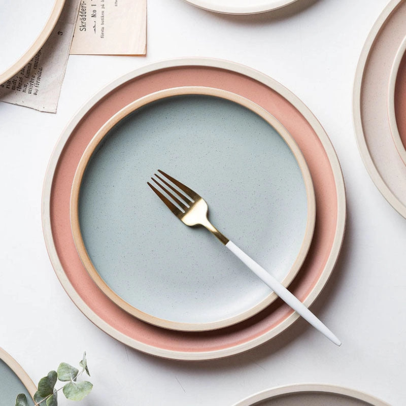 Pure Colour Matte Ceramic Plate Set with Sesame Point Glaze