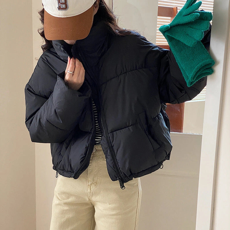 Stylish Stand Collar Cropped Parka for Women