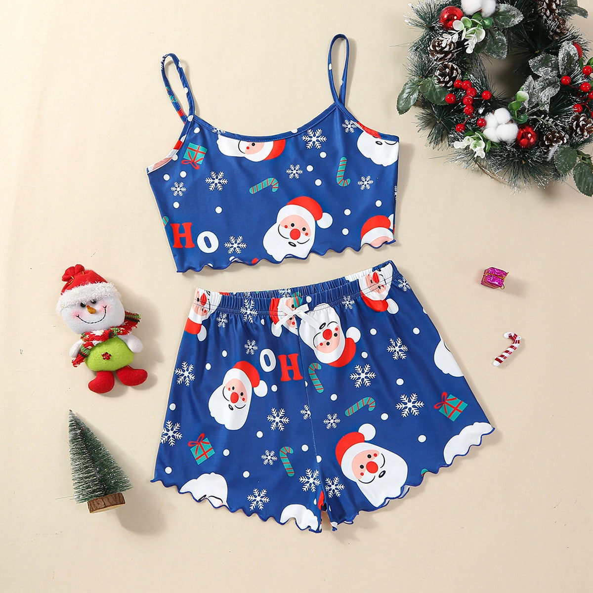 Christmas-themed thin milk silk pajamas set for women with European and American style