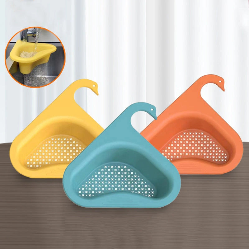 Swan-shaped sink hanging fruit and vegetable filter basket for kitchen use