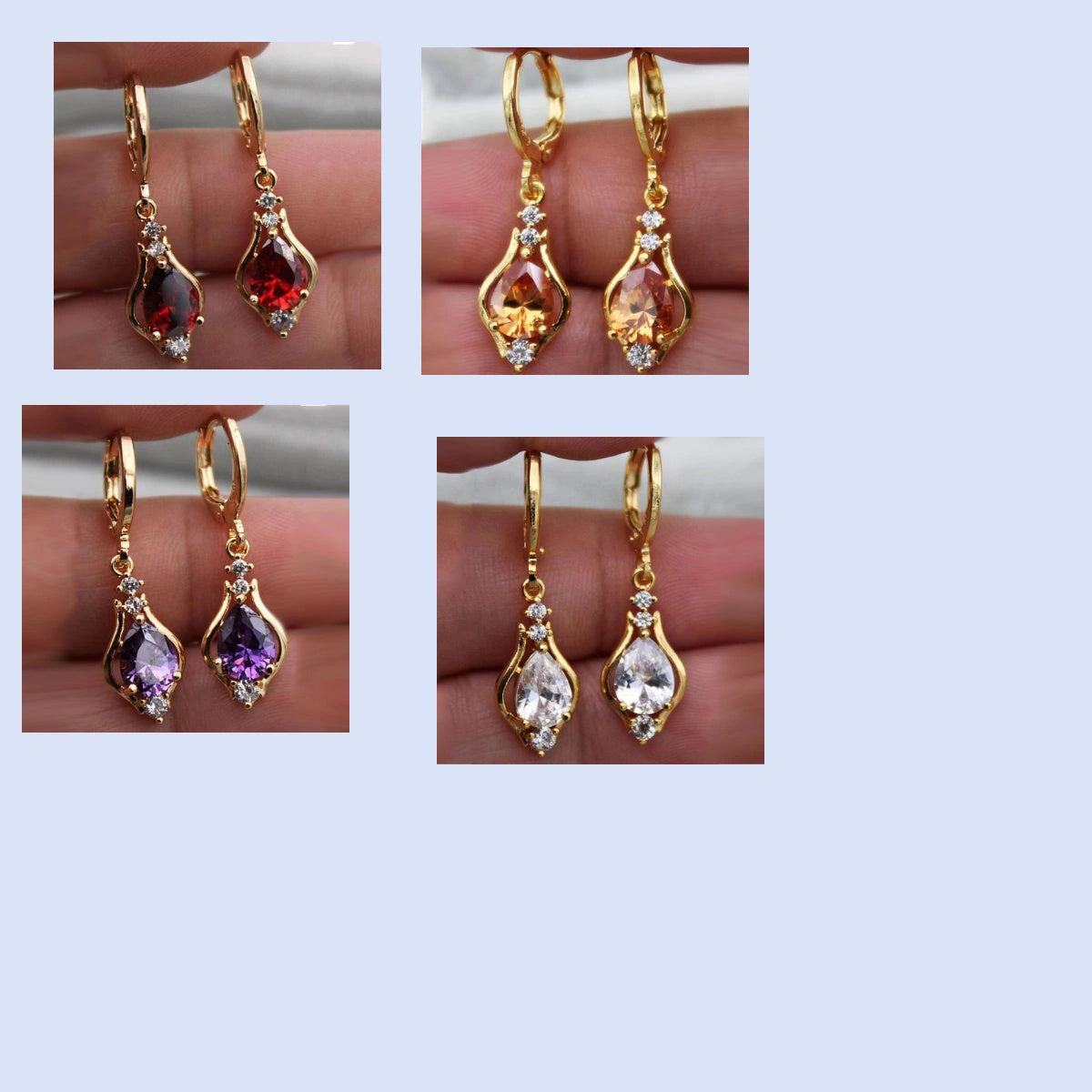 Purple Zircon Drop-shaped Earrings with All-match Style