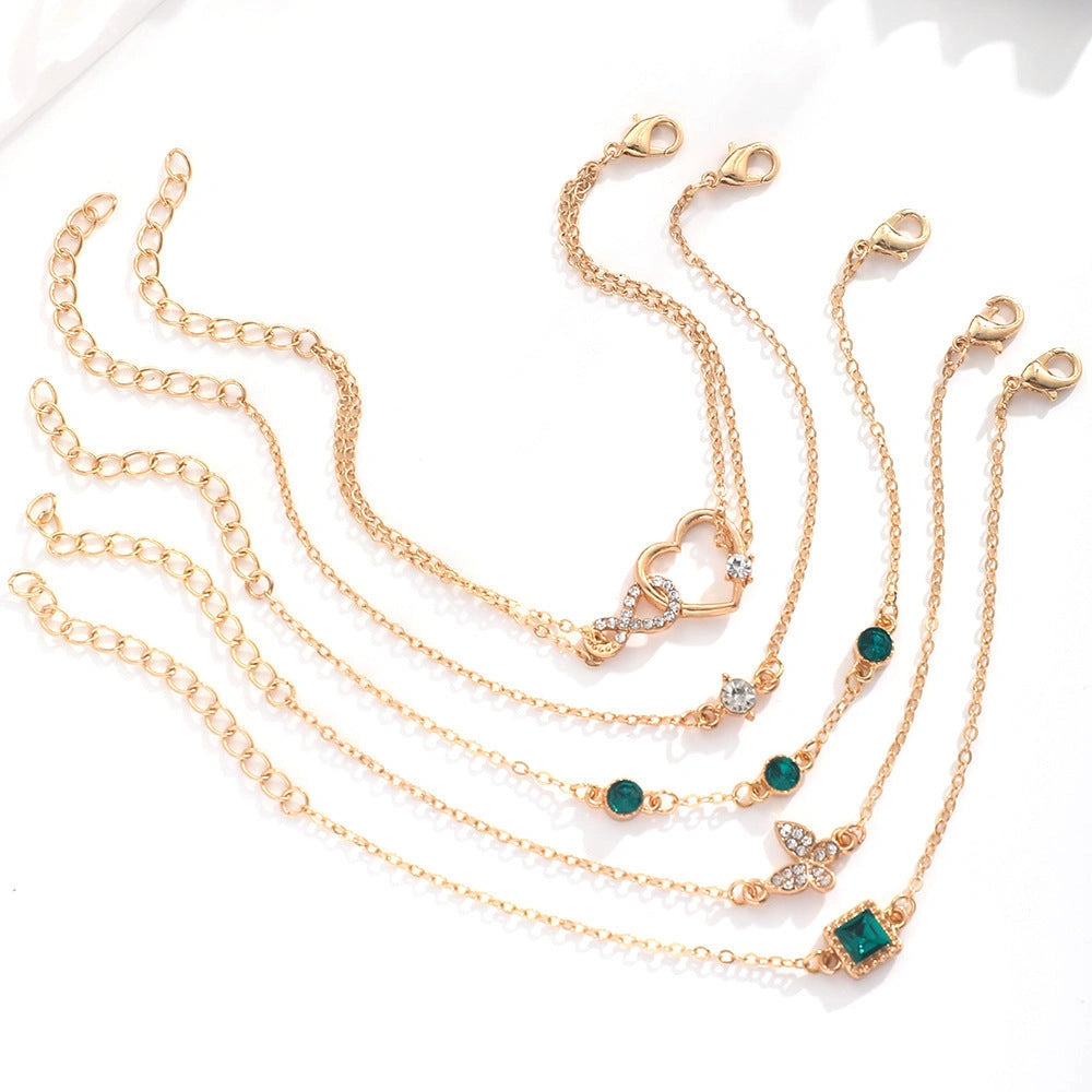 Bohemian 5-Piece Green Crystal Bracelet Set for Women