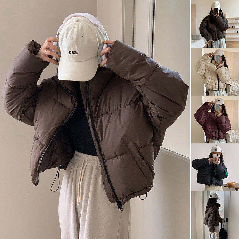 Stylish Stand Collar Cropped Parka for Women