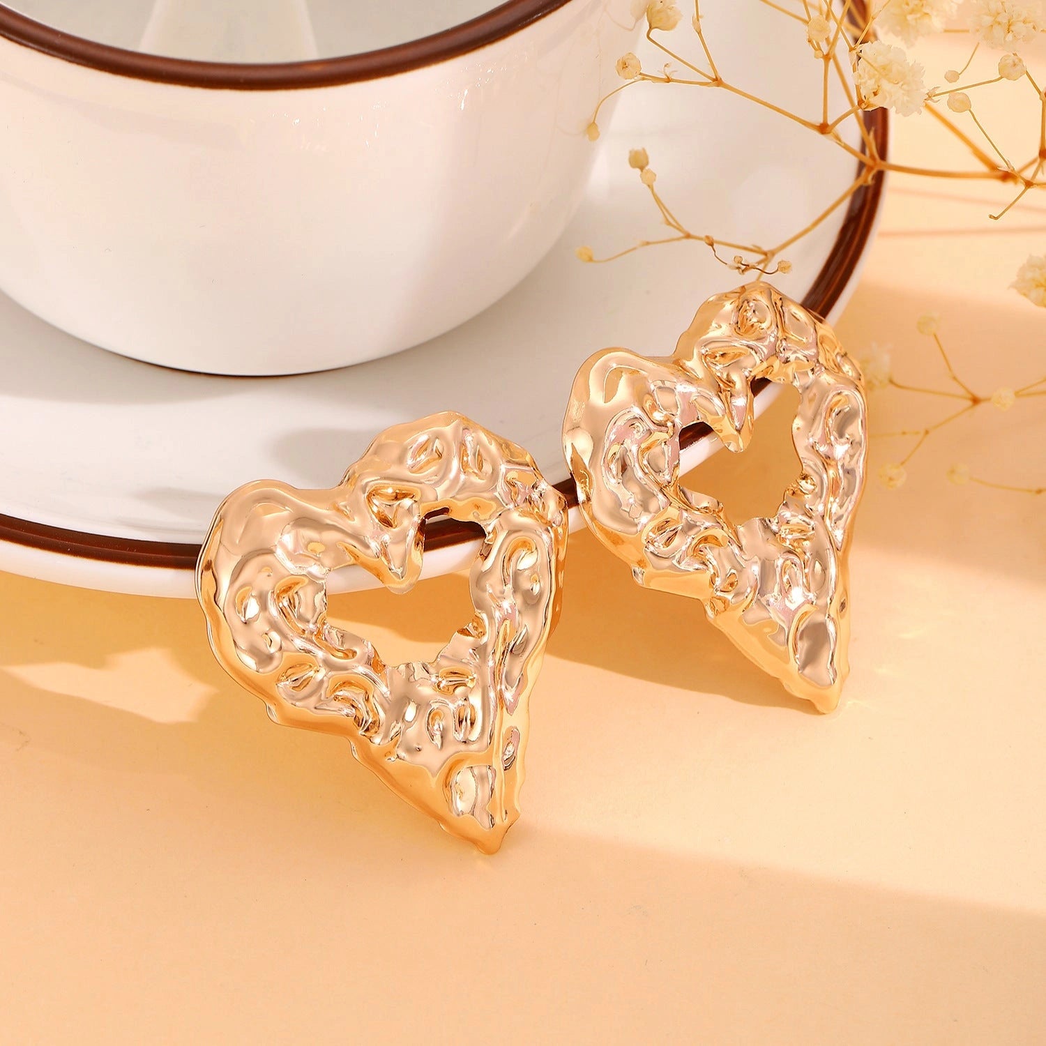 Stylish Pleated Lava Heart Earrings for Women