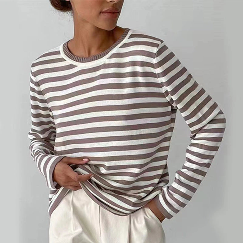 Knitted Striped Long Sleeve Sweater in Polyester with Multiple Colour Options