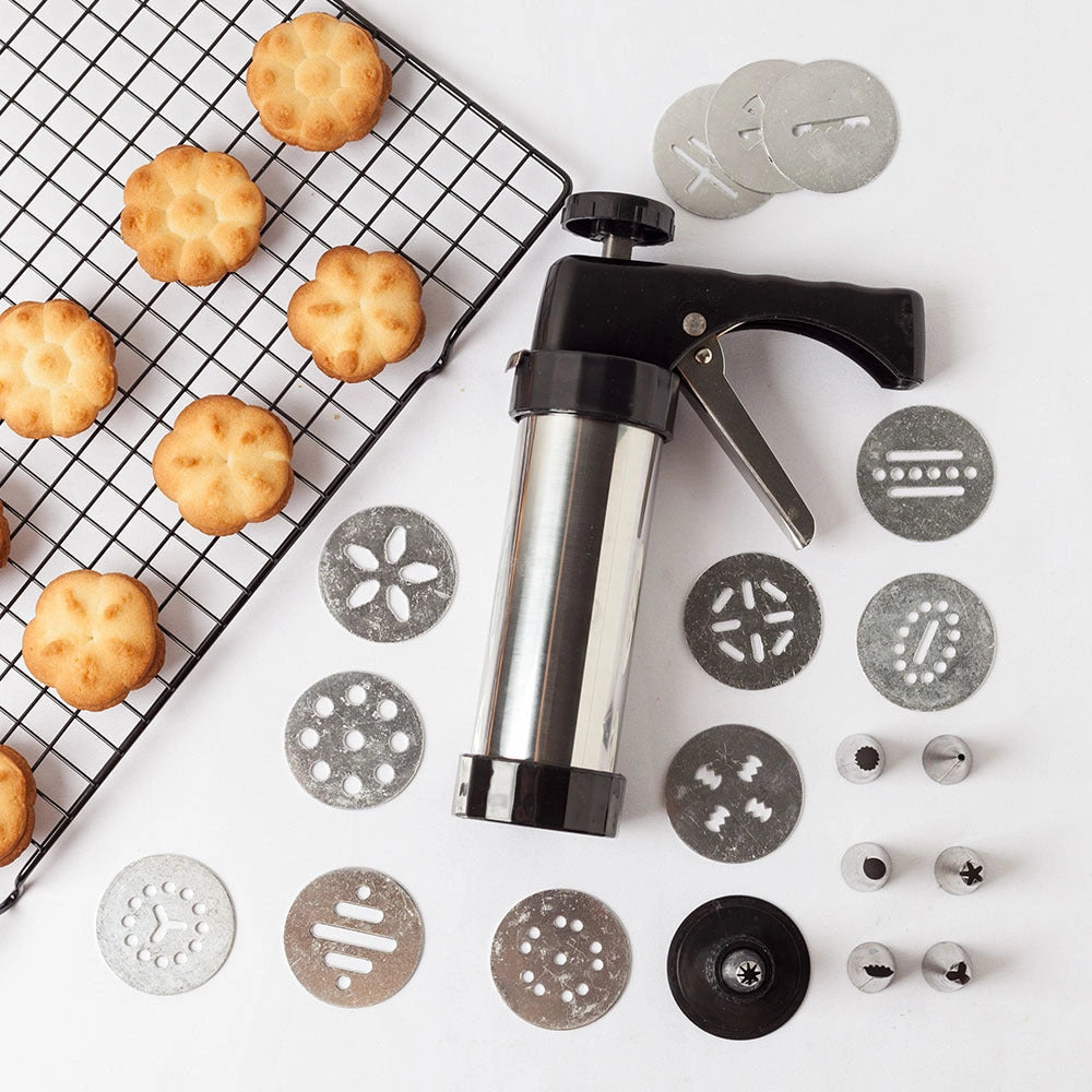 Stainless Steel Biscuit Press with 13 Moulds and 8 Nozzles