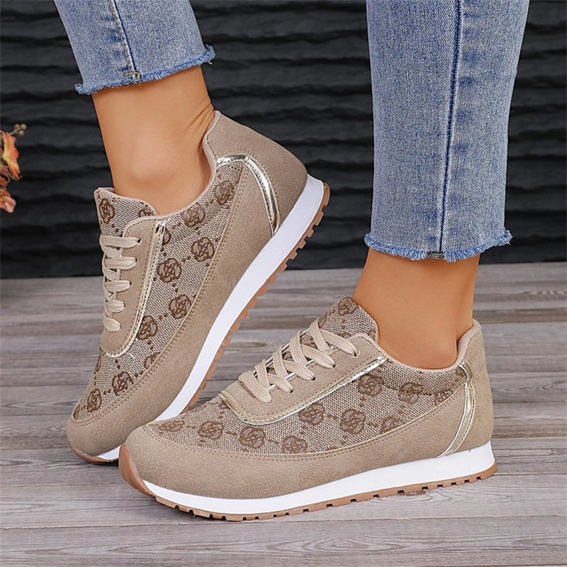 Flower Print Lace-up Sneakers for Women: Lightweight and Breathable