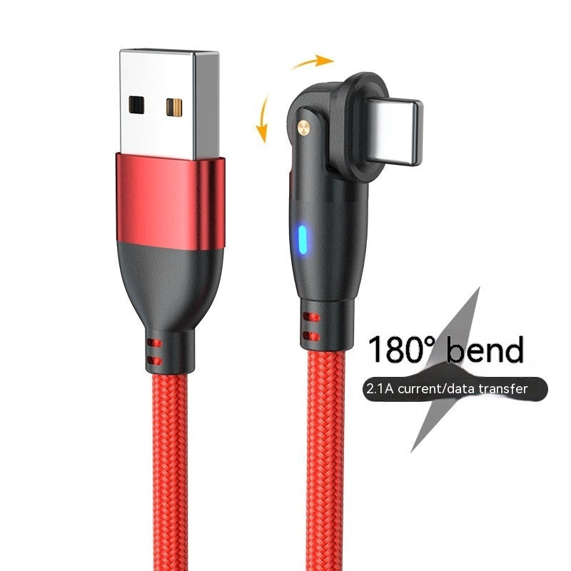 180-Degree Bendable Fast Charge Data Cable for Android and Type-C Devices