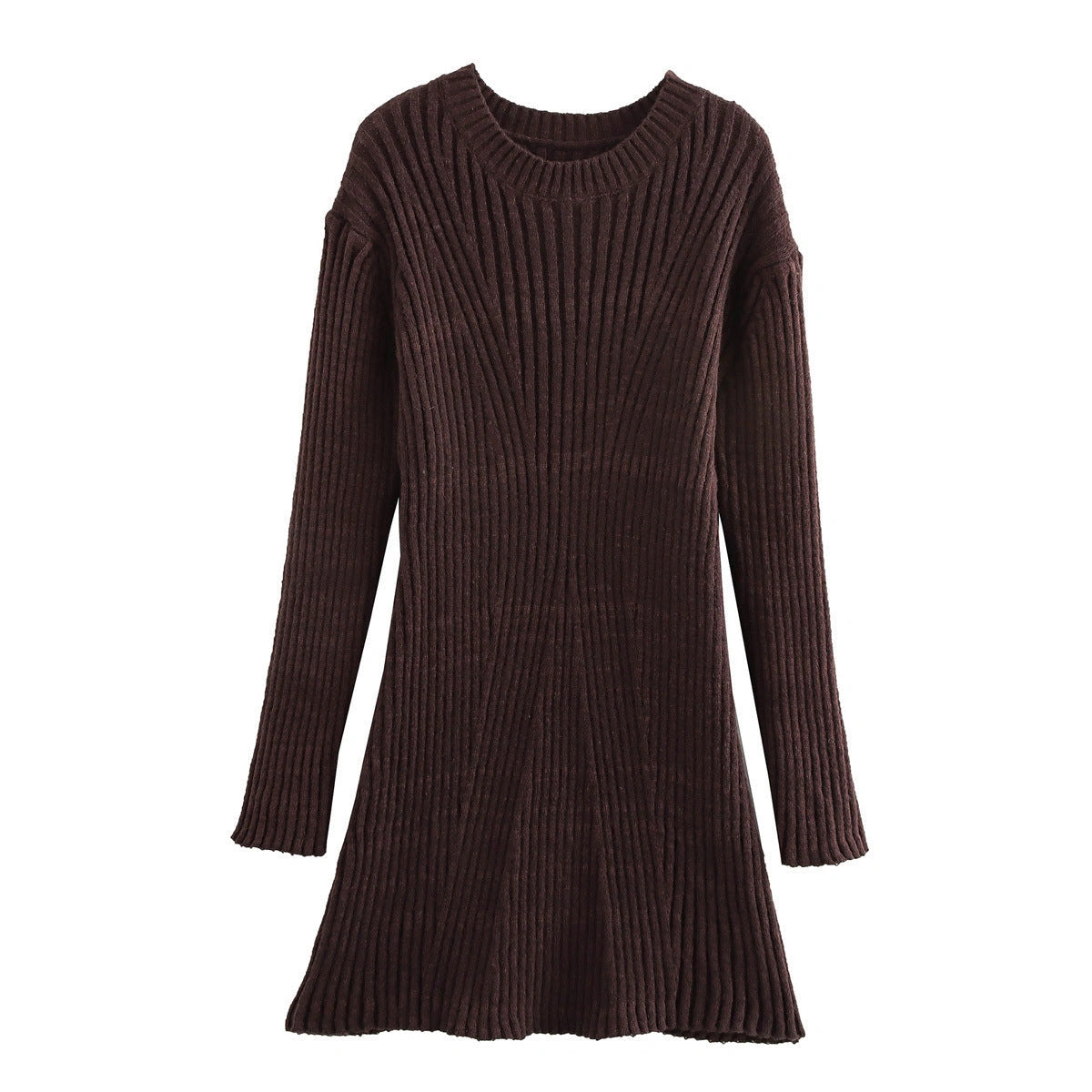 Stylish Ribbed Knitted Dress for Women - Slim Fit, Stand-up Collar
