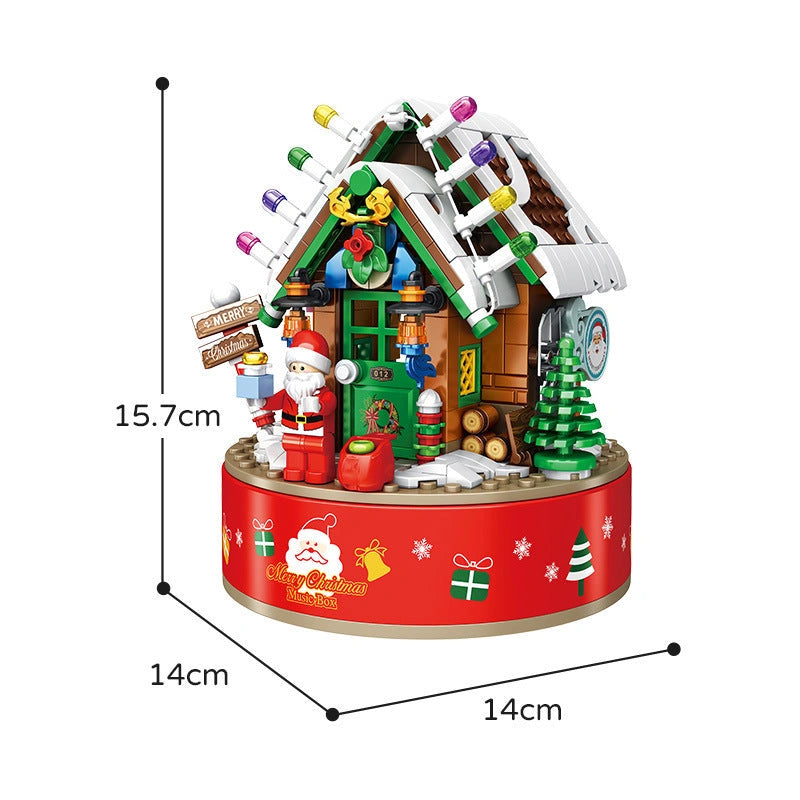 Rotating LED Music Box Christmas Tree Ornaments for Kids DIY Building Blocks