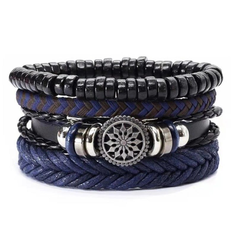 Men's Leather Vintage Braided Bracelet with Adjustable Closure