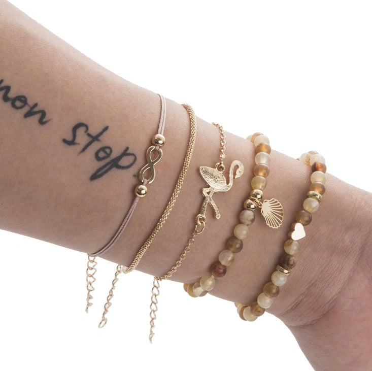 Bead Chain Bracelet Set with Star and Moon Design