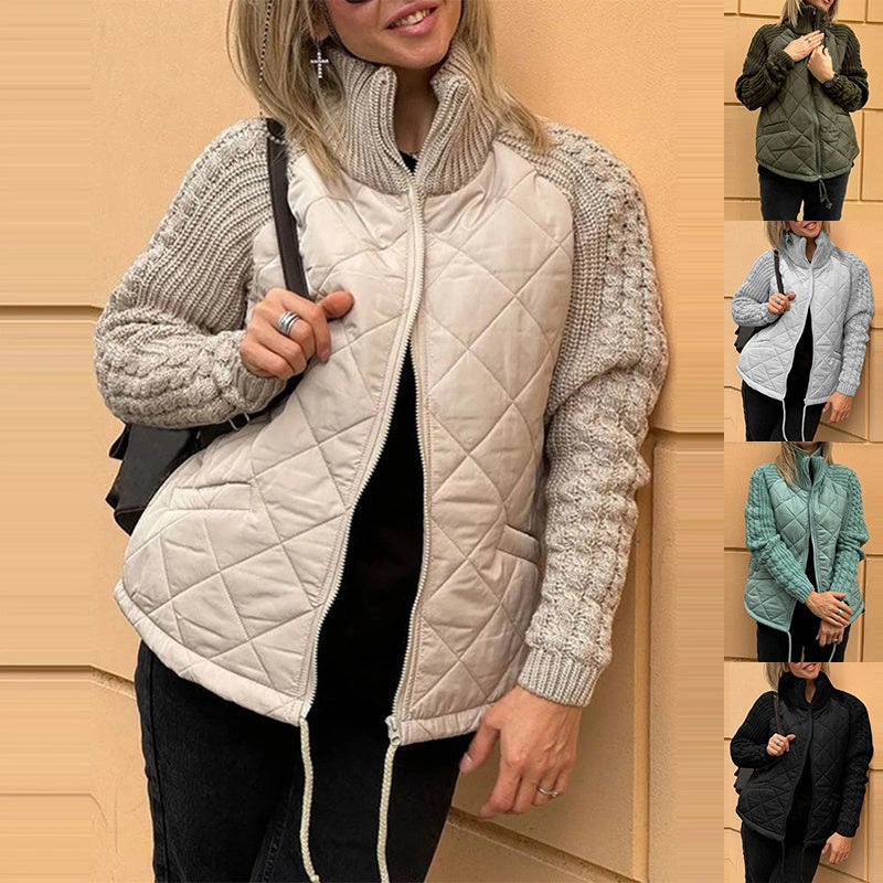 Stylish Stand Collar Cotton Jacket with Pockets for Women