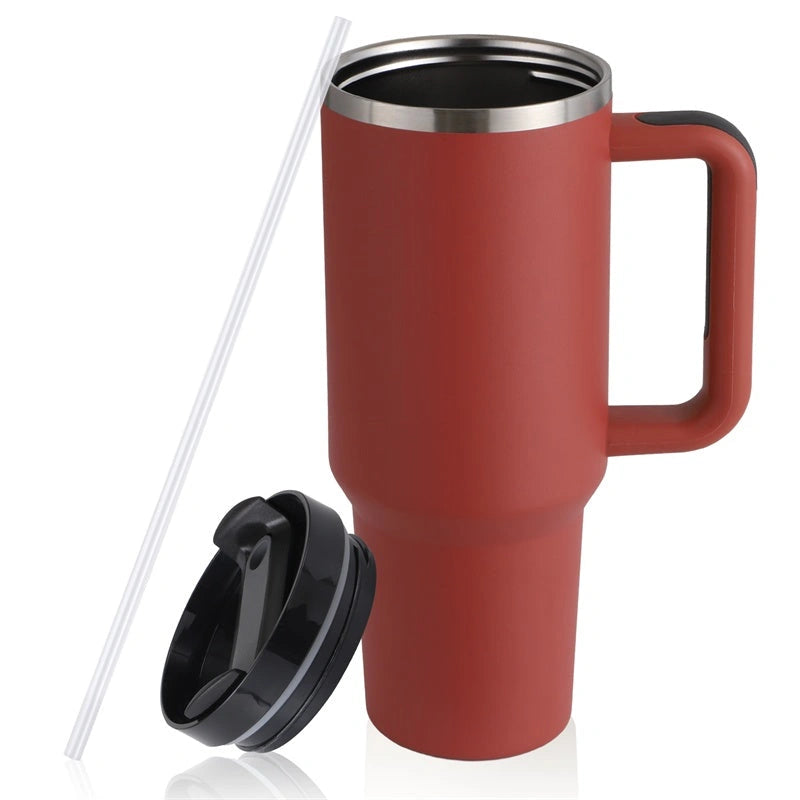 40oz stainless steel coffee mug with handle and straw, BPA-free