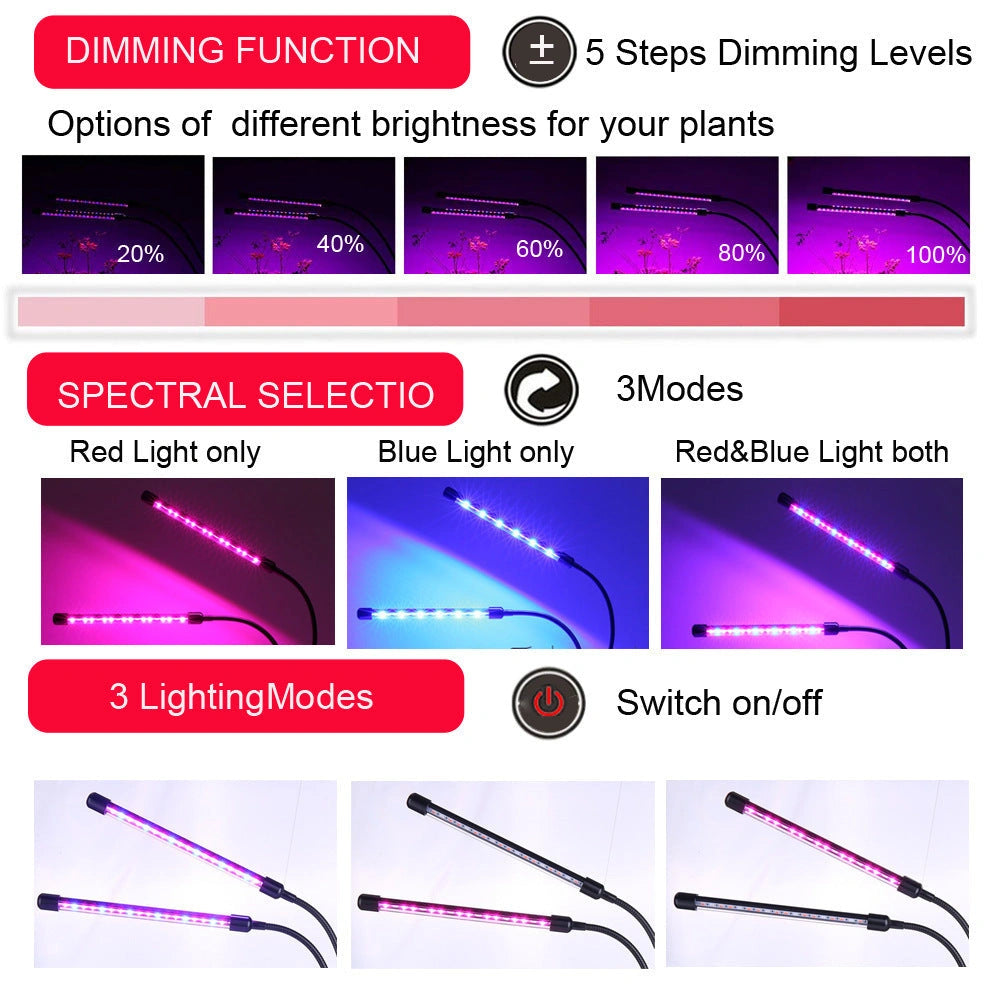 USB dimming timing plant light with adjustable power settings