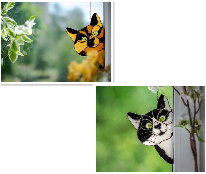 Stained Glass Cat Window Hanger Decoration - Reusable PVC Sticker