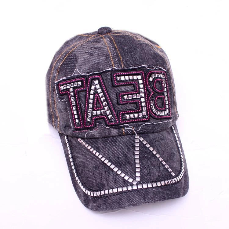 Stylish Korean Denim Baseball Cap with Rhinestones