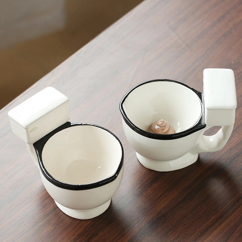 Toilet-shaped Ceramic Mug with Handgrip for Coffee or Tea