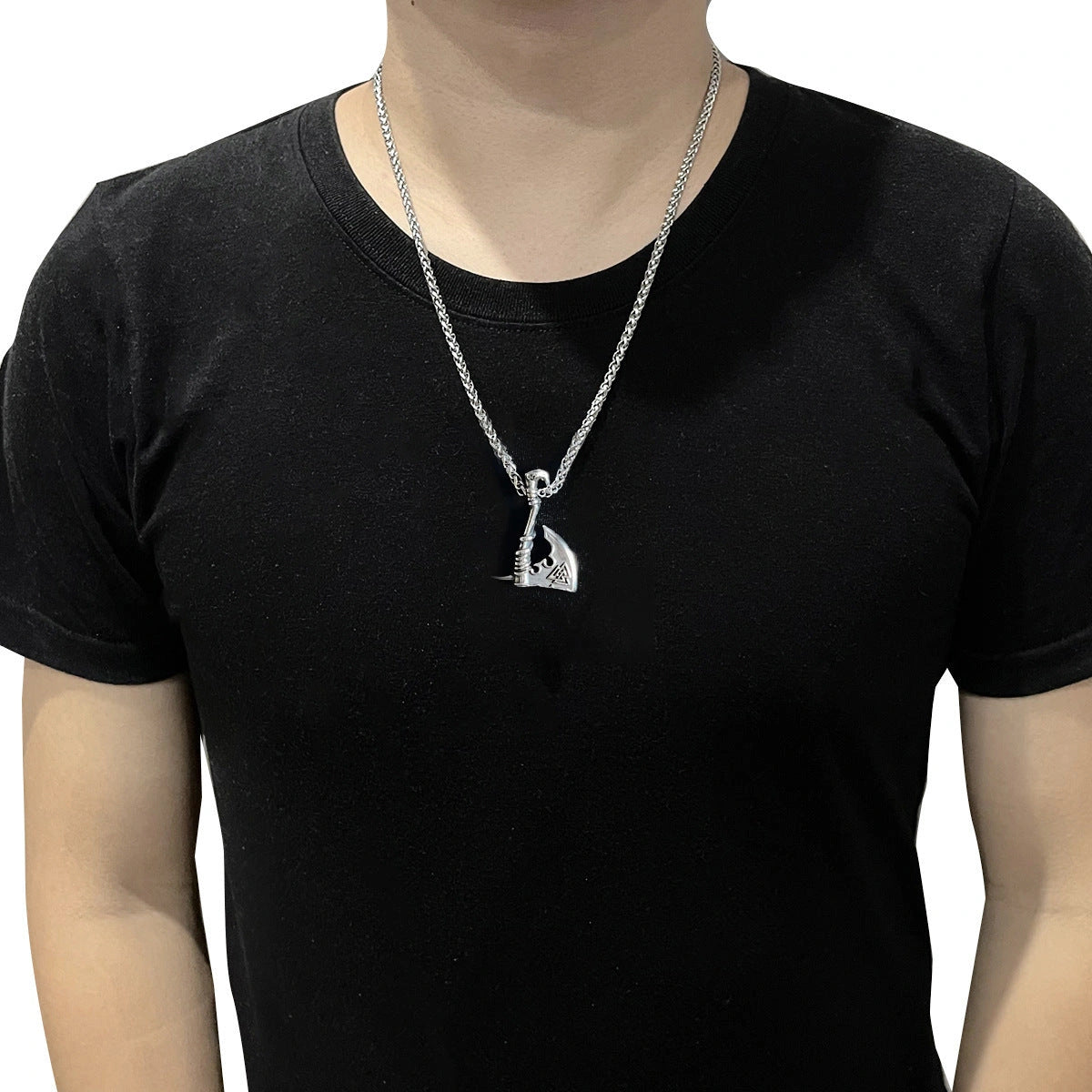 Stainless Steel Axe Pendant Necklace with Titanium Steel Orchid Chain for Men