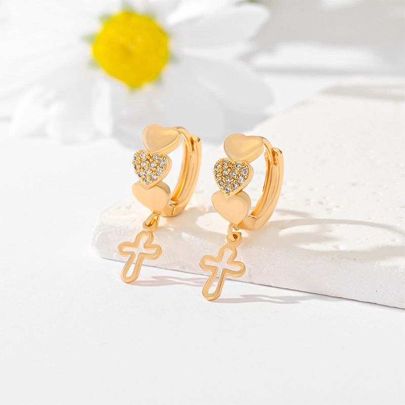 Gold-plated Cross Earrings with Multi-style Design