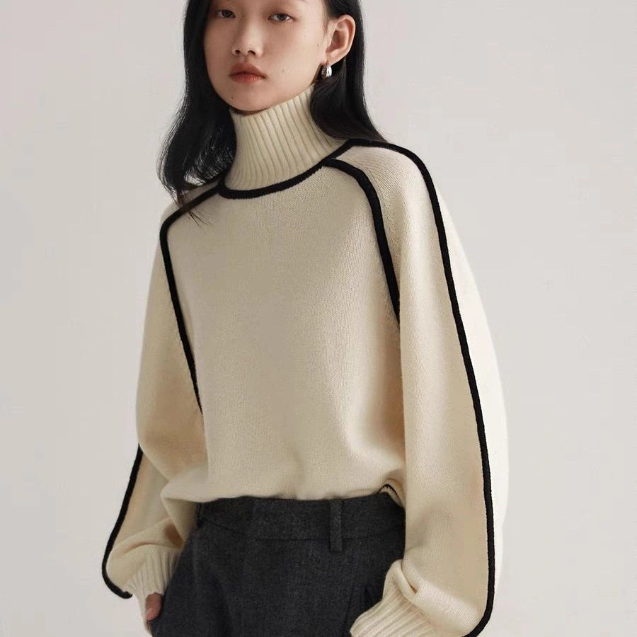 Half Turtleneck Knitted Sweater with Three-dimensional Design for Autumn and Winter