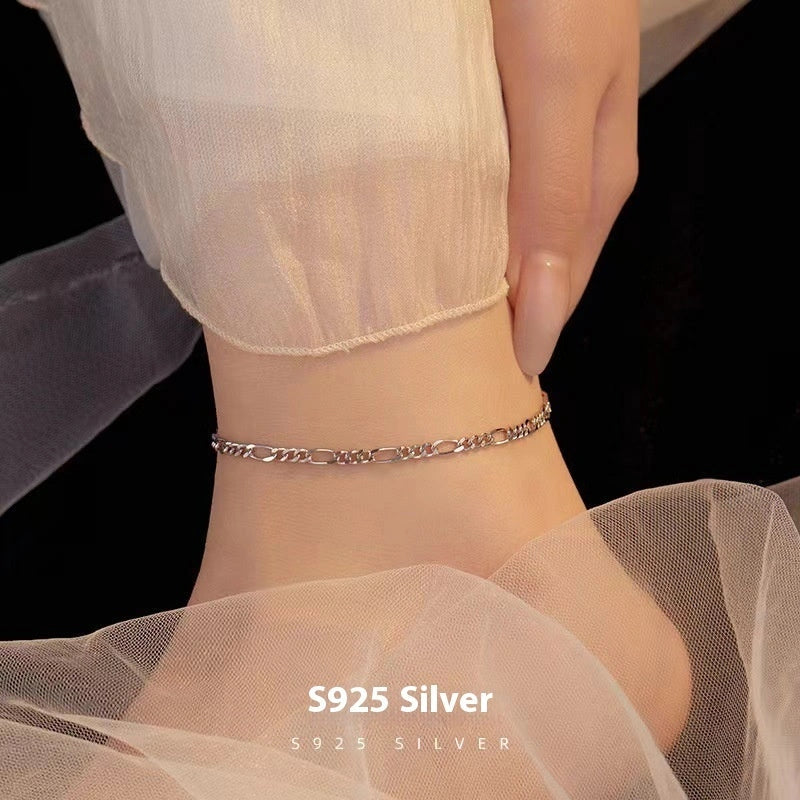 S925 Sterling Silver Figaro Anklet for Hip Hop Style