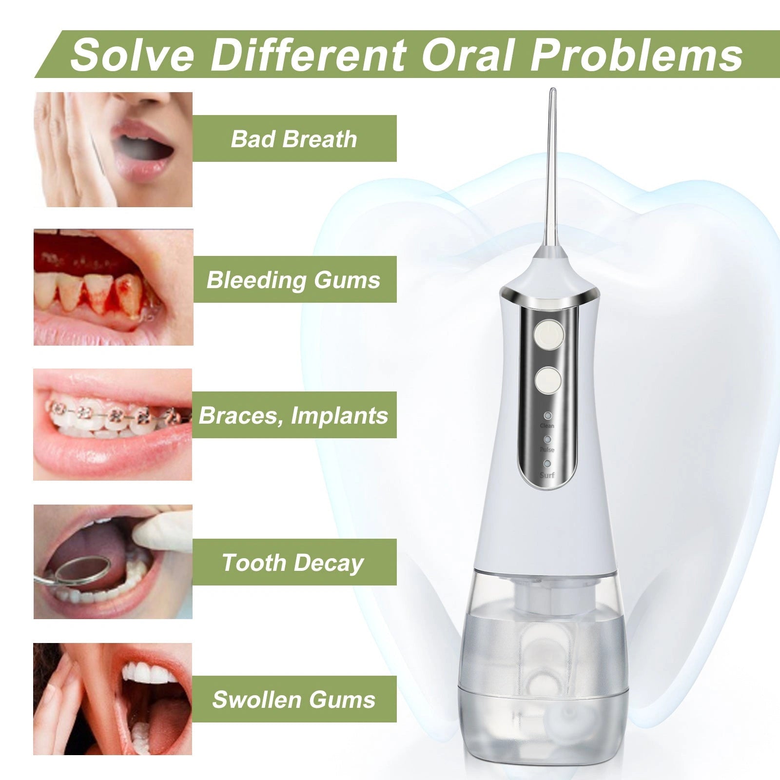 USB Rechargeable Oral Irrigator with 3 Cleaning Modes and 350ml Water Tank
