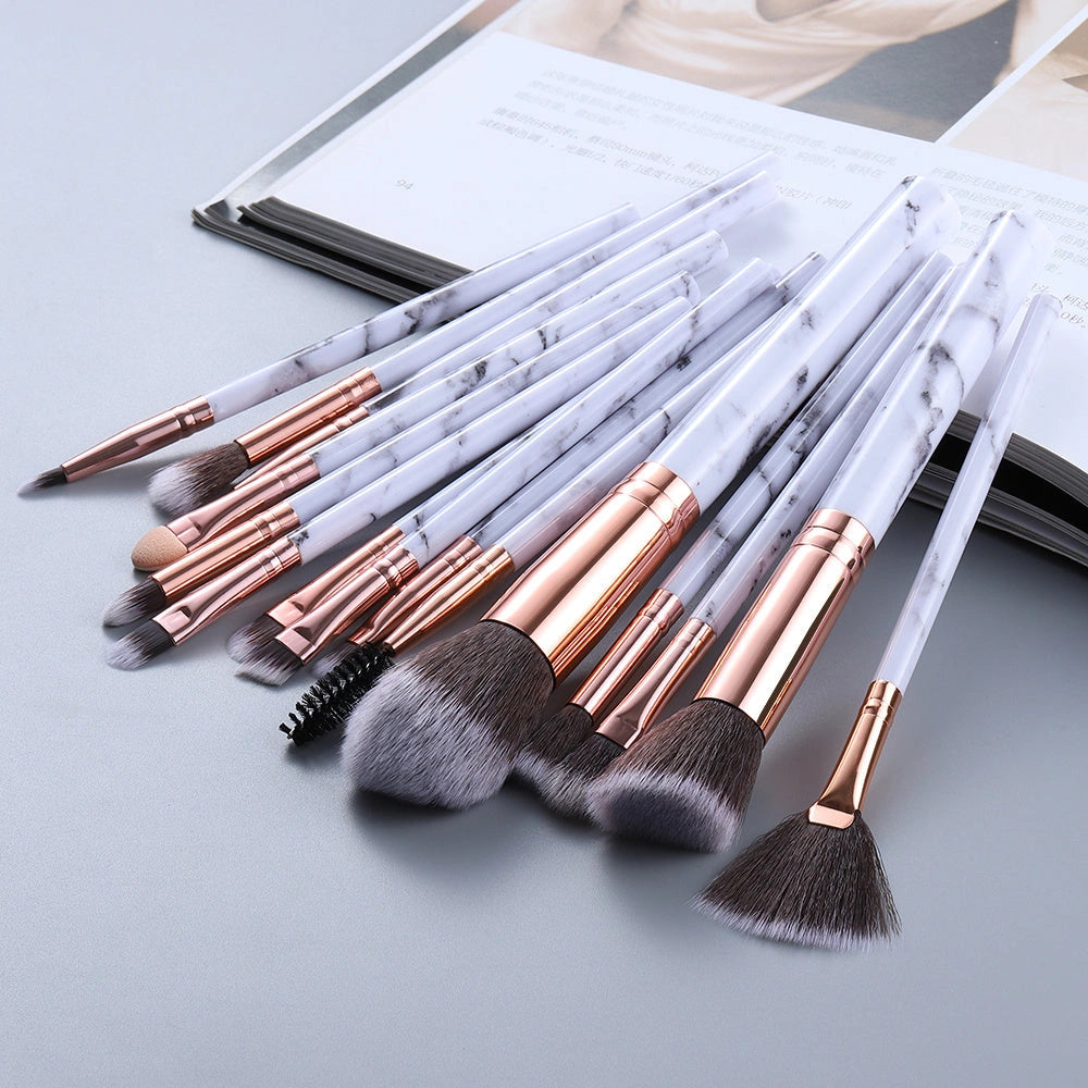 15 Marbled Design Makeup Brushes Set with Nylon Hair