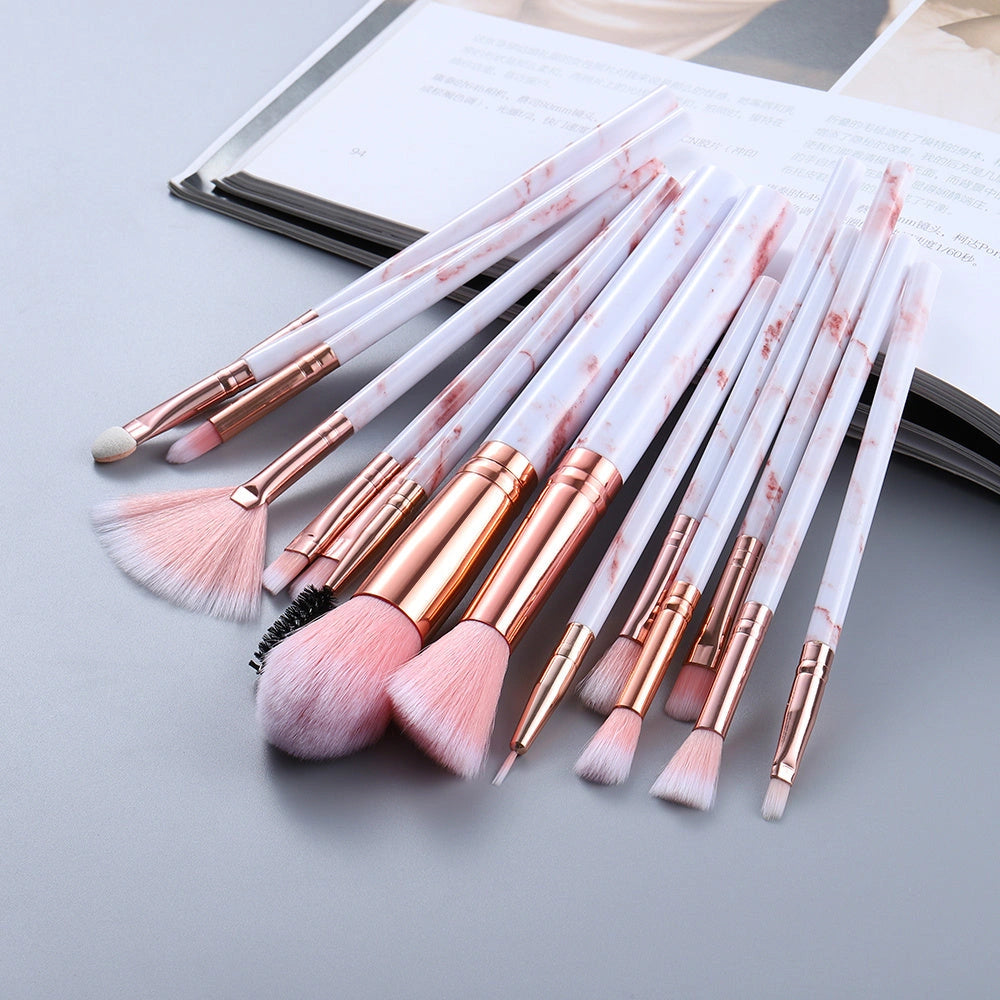 15 Marbled Design Makeup Brushes Set with Nylon Hair
