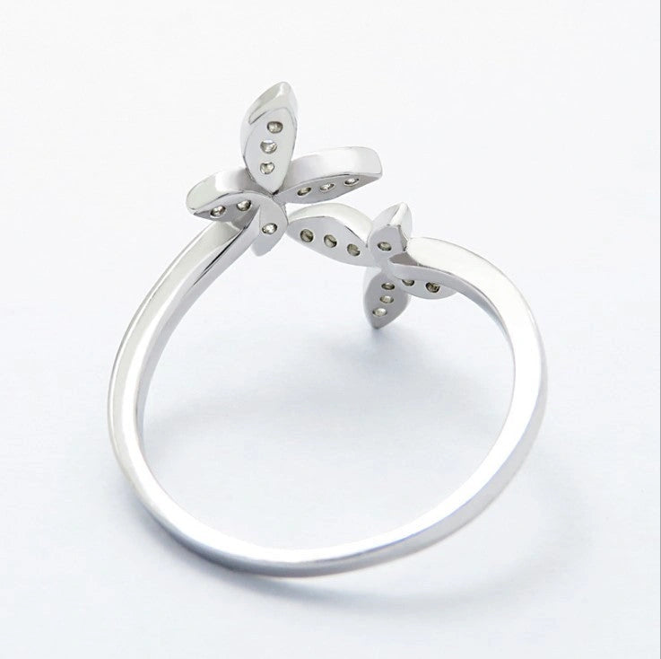 Sterling Silver Adjustable Butterfly Ring with Gem Accents