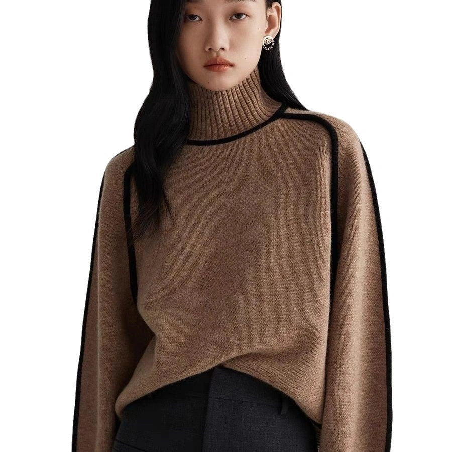 Half Turtleneck Knitted Sweater with Three-dimensional Design for Autumn and Winter