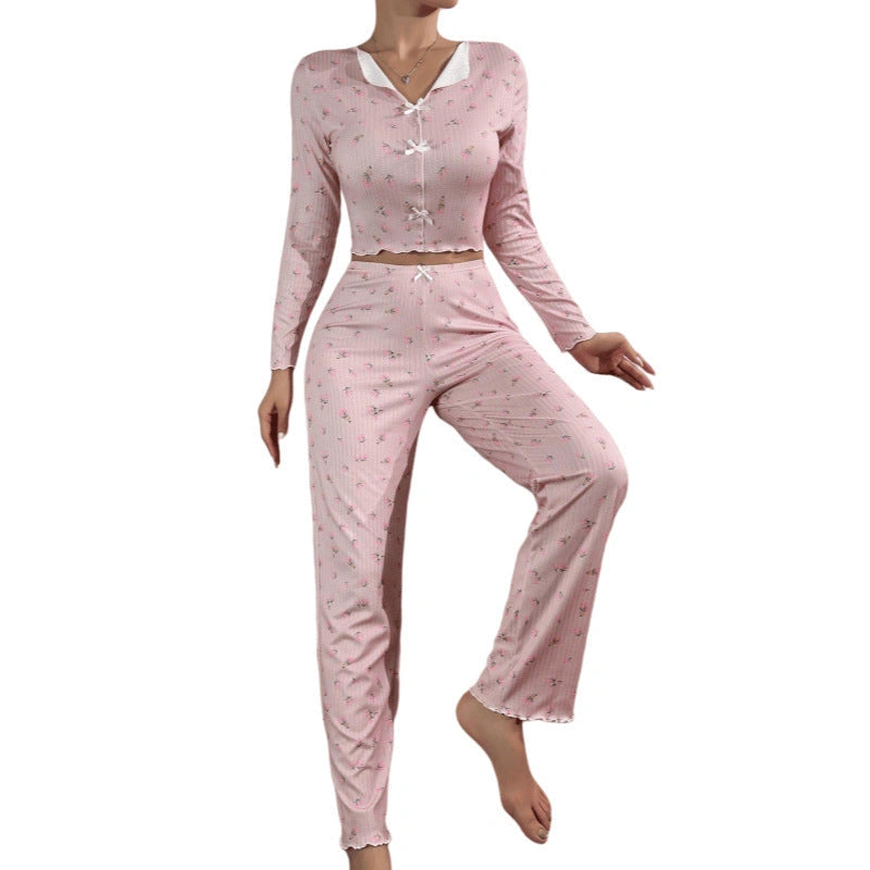 Stylish European Two-Piece Lounge Set with Floral Print