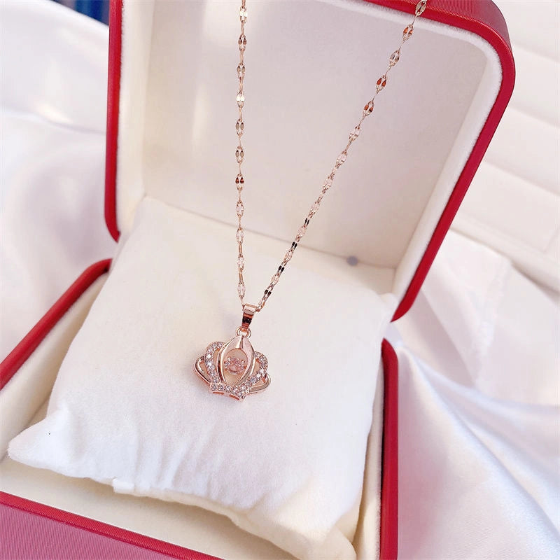 Valentine's Day Titanium Steel Perfume Bottle Pendant Necklace with Zircon Detail