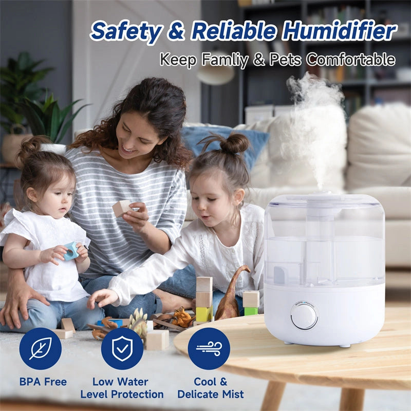 3L Mechanical Humidifier with Low Water Level Protection and BPA-Free PVC Material
