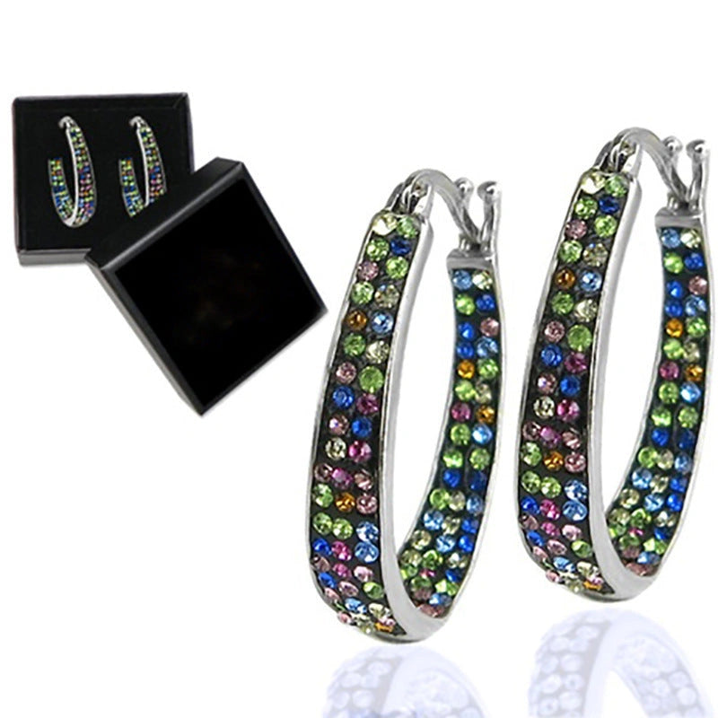 Colourful Geometric Diamond Earrings for Women with English Letter Detail