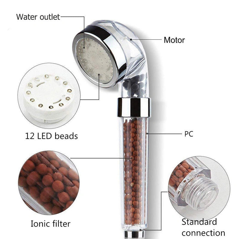 Color Changing LED Shower Head with Temperature Sensor and High Pressure