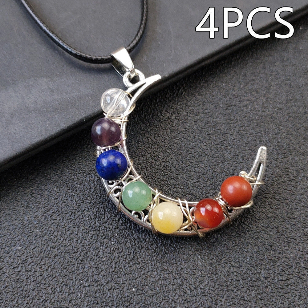 Seven Chakras Crystal Moon Pentagram Necklace